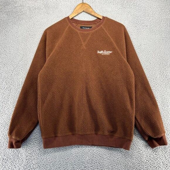 Pacsun Sweater Men's Small Brown Deep Pile Raglan Pacific Sunwear Embroidered - Picture 1 of 11